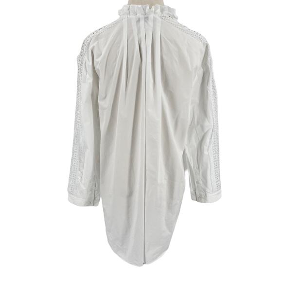 Sandro Womens Ruffled Cotton Poplin Shirt Blouse Top White - Picture 8 of 13